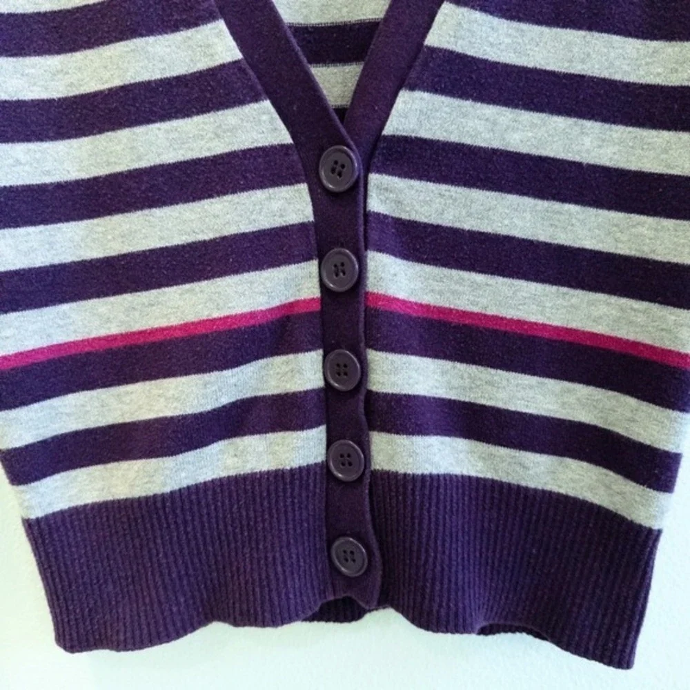 Take Out Girls Striped Cropped Cardigan Sweater Size L Purple‎ Gray Pink